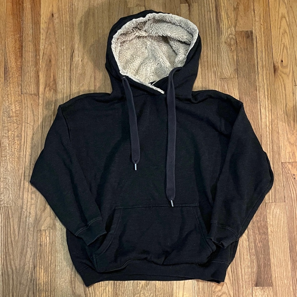 Aerie Black Hoodie with Cream Fur Lining